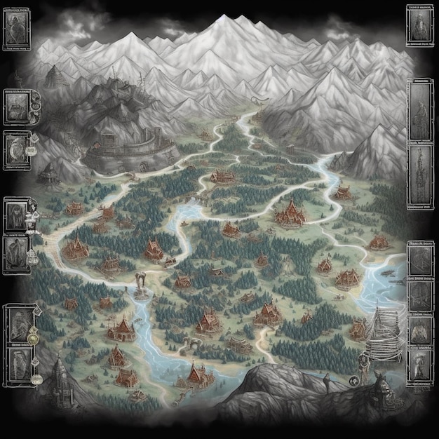 Detailed map of Runeterra highlighting the different regions, including Demacia, Noxus, Ionia, Piltover, and Zaun. Each region should be visually distinct with unique landmarks and icons representing their characteristics.