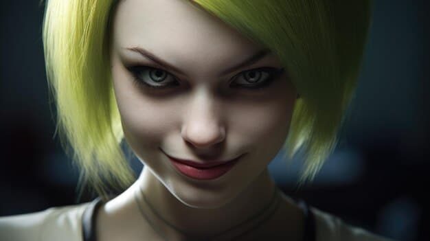 A close-up shot of Jinx's face in the viral animation, showcasing her expressive eyes and mischievous smirk. The image highlights the artist's attention to detail in capturing Jinx's personality, with subtle animations that bring her to life.