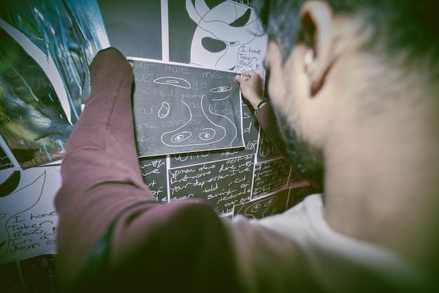 A close-up image of a chalkboard with various arcane symbols and diagrams drawn on it, alongside character portraits. The atmosphere is lit dimly, with a slightly mysterious feeling.