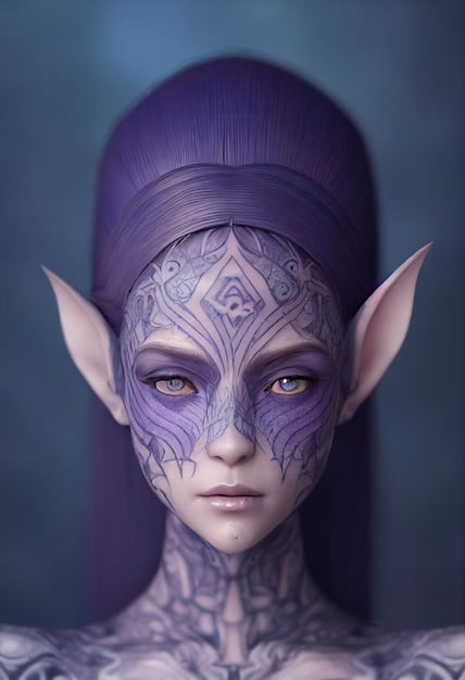 A collage showcasing different arcane makeup styles: a dark elf with smokey eyes and sharp cheekbones, a forest nymph with dewy skin and floral accents, and a powerful sorceress with glowing eye makeup and intricate face paint.