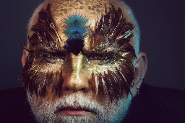 Close-up of a cosplayer's face as Marcus Fenix, focusing on the accurate styling and application of the beard and scars.