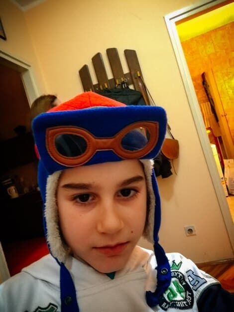 A close-up on goggles from a Mylo cosplay. The image is clearly focused on them, and you can see the fine craftsmanship that went into making them. It looks like they're made from craft foam and cardboard.