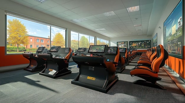 A dedicated esports training facility at a university, showcasing modern gaming equipment, comfortable seating, and digital displays for strategic analysis.