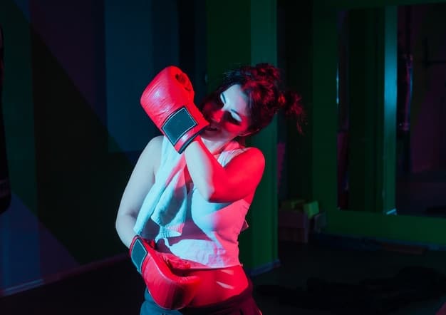 A dynamic shot of Vi in her enforcer outfit, boxing with gauntlets glowing, set against a stylistic background representative of Piltover.