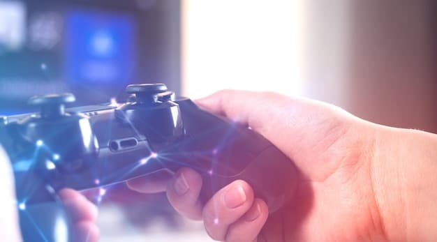 A hand holding a video game controller, with blurred developer logos in the background, signifying the interplay between gamers and the industry.