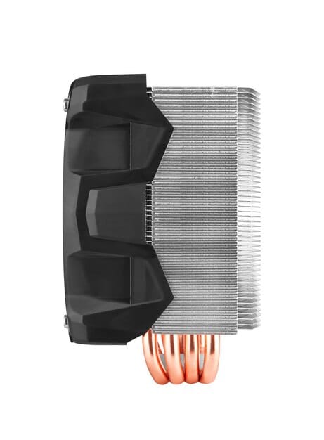A detailed close-up of a graphics card with fan and heatsink visible, with a translucent overlay showing statistical graphs of GPU usage, temperature, and clock speeds, indicating an optimal performance state.