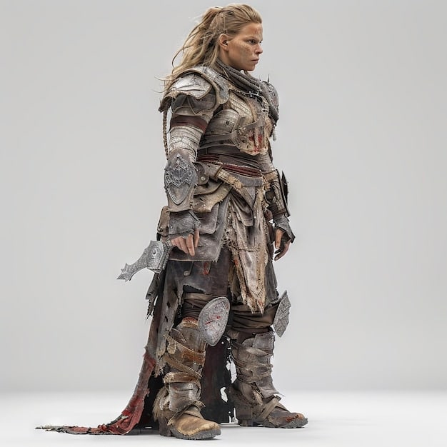 A character model from a modern RPG standing victorious over a fallen enemy, showcasing detailed armor and environmental textures.
