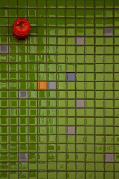 A grid-based game map with green walkable tiles, red obstacle tiles, and a blue path highlighted. A character icon is at the start and a flag at the end.