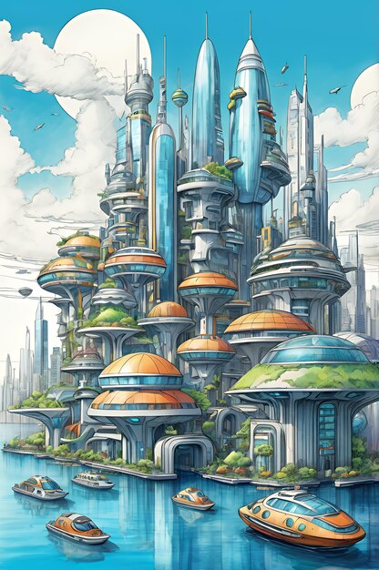 A detailed concept art drawing of a bustling fantasy city marketplace, teeming with unique characters and architectural styles, showcasing rich world-building.