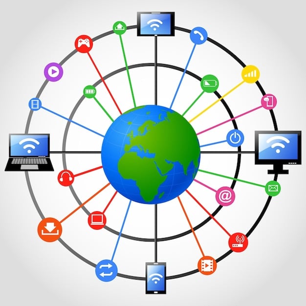 A detailed graphical representation of a complex network of broadcasting elements, including satellites, streaming servers, and diverse audience devices, with clear labels for challenges like 