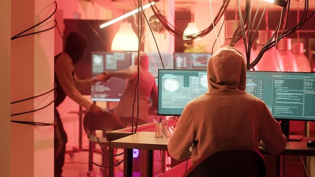 A close-up shot of a developer's hands coding a game with complex algorithms and lines of code visible on multiple monitors. Focus on the intricate details of game development.