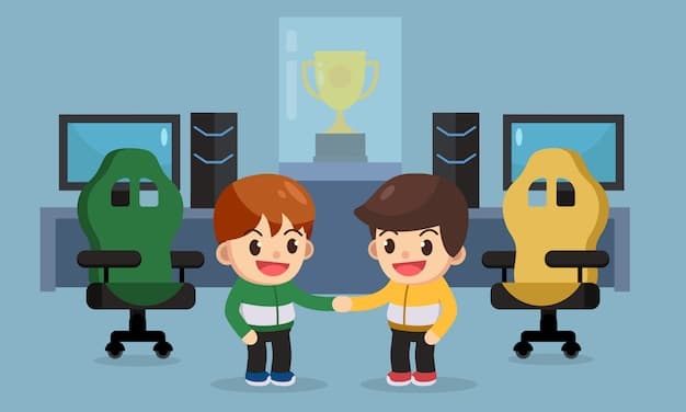 A school principal and an esports coordinator shaking hands, symbolizing a successful partnership and the school's commitment to integrating esports into the curriculum.