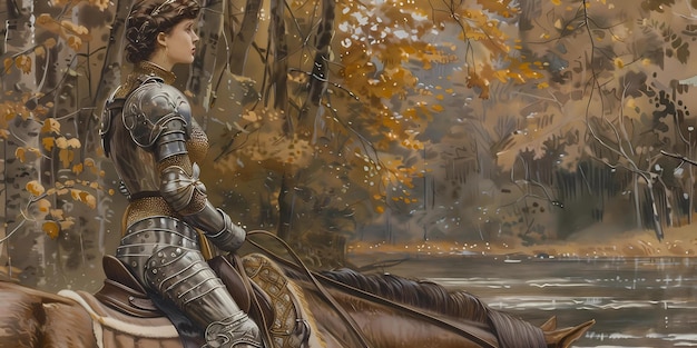 Detailed concept art showing a game character with unique armor and weapon, capturing a dynamic pose, highlighting intricate textures and a rich color palette.