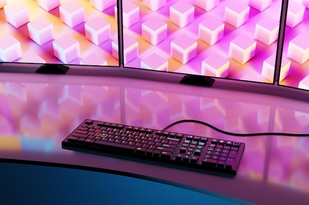 A gaming setup with a high-refresh-rate monitor displaying a fast-paced game, a mechanical keyboard, and a mouse, with subtle RGB lighting, conveying a smooth and optimized gaming experience after a hardware upgrade.