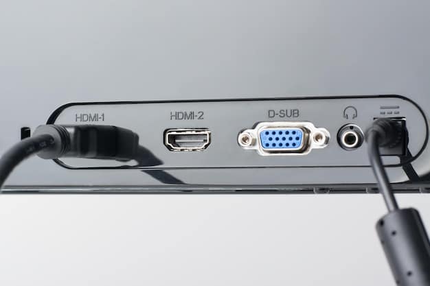 A detailed shot of the back of a gaming monitor showing DisplayPort and HDMI inputs, with cables clearly connected, highlighting correct setup for high refresh rates.