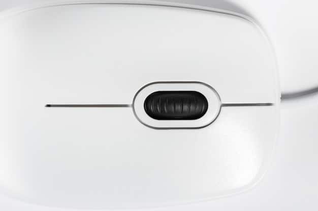 A detailed shot of the underside of a high-performance gaming mouse, highlighting its advanced optical sensor and smooth glide feet on a clean mouse pad.