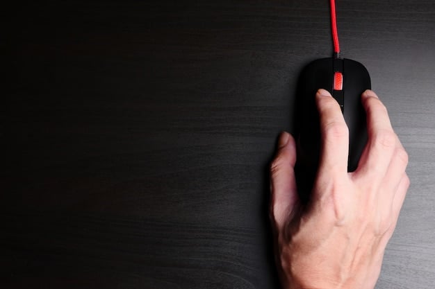 A close-up, top-down shot of a gamer's hand expertly controlling a high-performance gaming mouse on a large, custom mouse pad, with a blurred gaming monitor in the background.