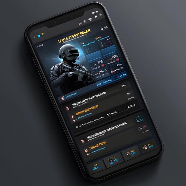 A close-up, top-down view of a smartphone screen displaying a sleek-looking esports betting app interface. The screen shows live odds for a popular esports game, with virtual currency and betting options visible. The background is slightly blurred to suggest a dynamic, modern environment, symbolizing on-the-go access.