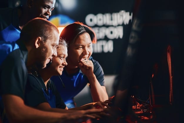 An esports team interacting with fans at a meet-and-greet event, signing autographs and taking photos. The atmosphere is energetic and positive, highlighting community engagement.