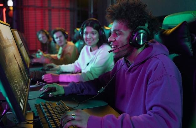 A diverse group of esports players in a well-lit, clean gaming environment, all focused and playing fair, symbolizing the positive impact of anti-cheating measures on competitive integrity.