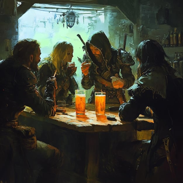 A screenshot from Sea of Thieves showing a group of players working together on a ship, adjusting sails and navigating through rough waters. The image captures the cooperative gameplay aspect of the game.