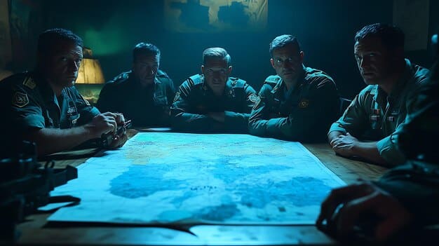 A multiplayer session of Ready or Not, showing a team of players coordinating their breach of a room. Emphasize teamwork and communication, with players using tactical gear and formations.