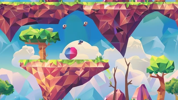 An artistic, low-poly style video game showcasing colorful environments and simple character designs, created using GameMaker Studio 2. The text overlay reads 