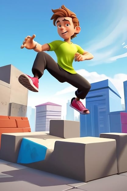 A GIF showing a character smoothly moving and jumping across platforms in a 2D game environment. The headline 