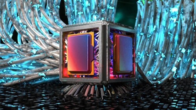 A split screen showing two different CPUs from different brands (e.g., Intel and AMD), each highlighted with key specifications overlayed on the image. The focus is on showcasing the variety of CPUs available and the importance of comparing specs.