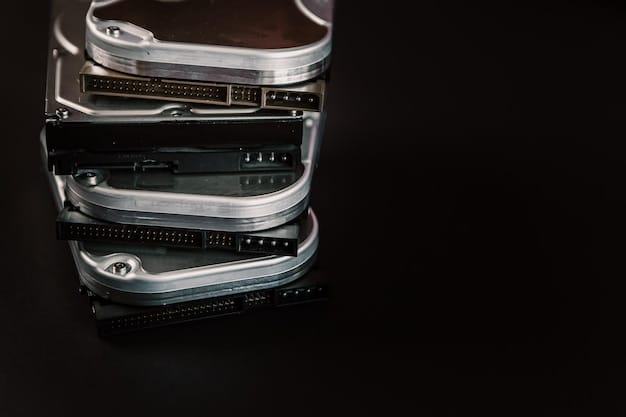 A close-up of various storage devices, including an NVMe SSD, a SATA SSD, and a traditional HDD. The focus is on the chips and components that determine read and write speeds, illustrating the differences in technology and performance. These components play a vital role in 