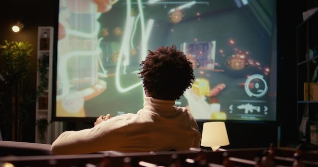 A student athlete sitting at their gaming station, reviewing strategy and game footage on multiple monitors, showcasing the analytical and dedication required for esports success, and reinforcing Esports Scholarships in the US: A Comprehensive Guide to Securing Funding for Your Gaming Dreams in 2025.