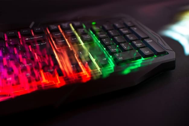 Close-up of a high-end gaming keyboard with customizable RGB lighting and ergonomic keycaps. The focus is on the detail and build quality, showcasing the tactile feedback and responsiveness essential for Esports Gear: The Ultimate Guide to Choosing the Right Equipment for Your Gaming Needs.