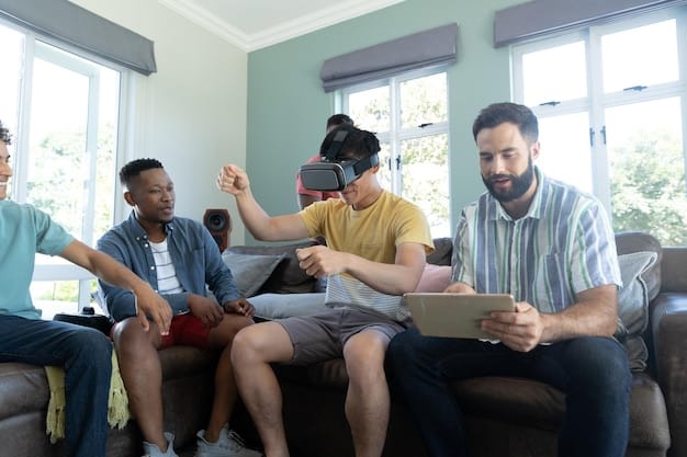 A diverse group of people watching an esports tournament on various devices (mobile, tablet, laptop) powered by 5G, illustrating the accessibility and inclusivity of modern esports.