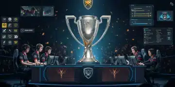 League of Legends professional players competing intensely with a championship trophy in the background, symbolizing the impact of new rules.