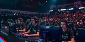 College students competing in a high-stakes esports tournament, showcasing the intensity and professionalism of collegiate gaming.