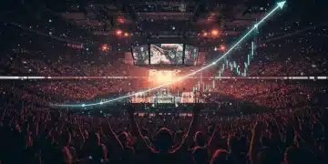 Futuristic esports arena symbolizing massive financial growth and investment opportunities in the gaming industry.