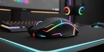 Futuristic precision gaming mouse on pad with RGB lighting