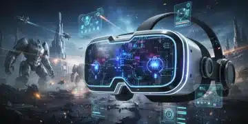 Futuristic VR headset with glowing circuits showcasing immersive gaming