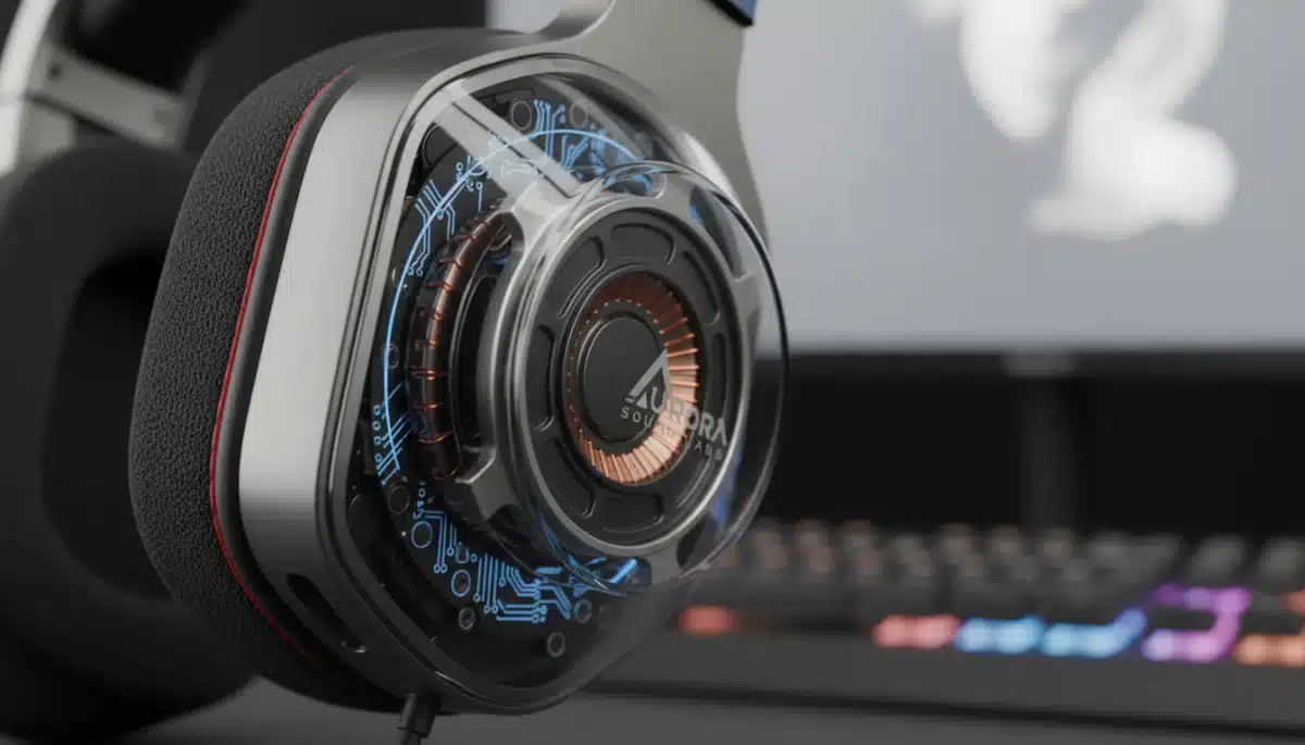 Close-up of advanced gaming headset earcups with noise-canceling and ergonomic design.
