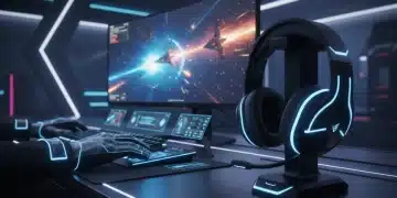 Futuristic gaming headset with advanced features for immersive audio and competitive play in 2026.
