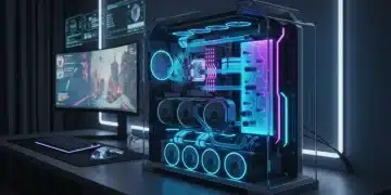 Futuristic gaming PC with advanced liquid cooling and RGB lighting