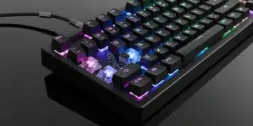 Modern mechanical keyboard with RGB lighting showcasing various switch types, optimized for gaming performance in 2026.