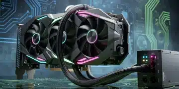 Futuristic GPU connected to a robust power supply for 2026 gaming demands.