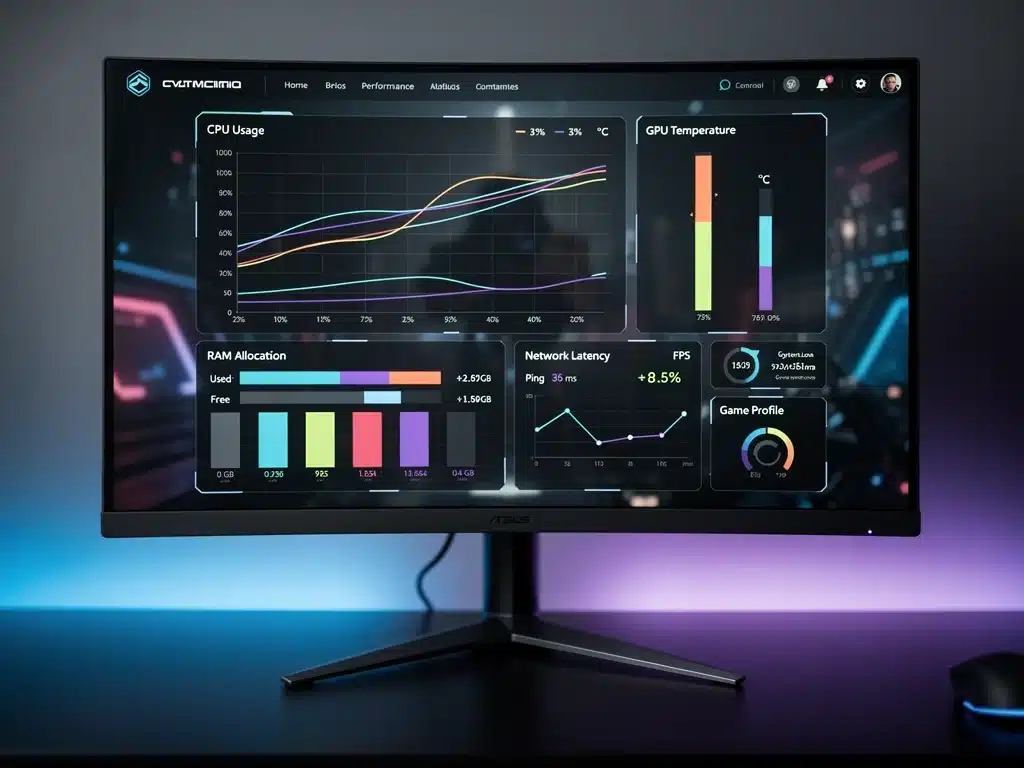 System monitoring software dashboard for PC gaming optimization