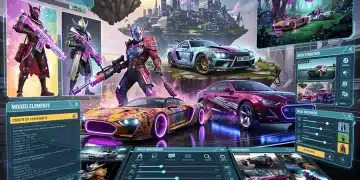 Futuristic gaming interface displaying diverse modded elements from popular PC games, symbolizing innovation and enhanced gameplay.