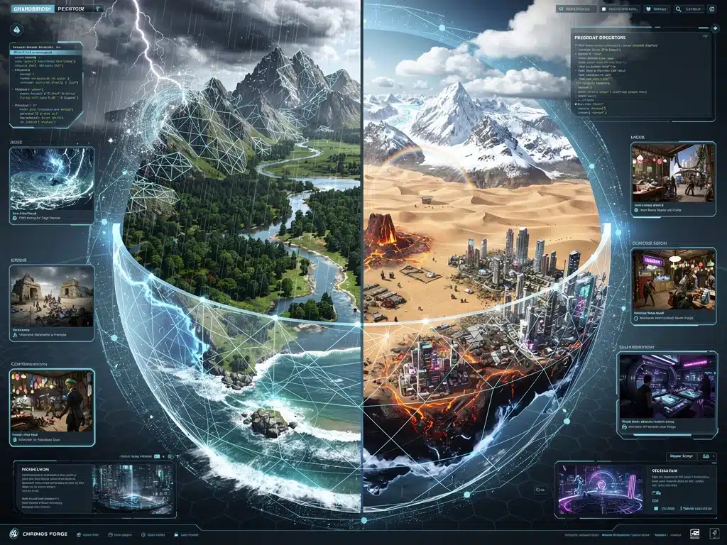 AI-driven procedural world generation in Chronos Forge