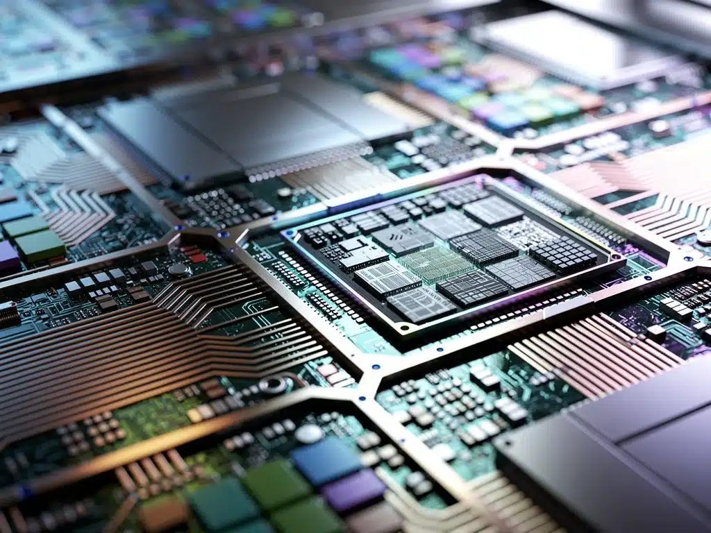 Close-up of a GPU die with RT Cores for ray tracing acceleration