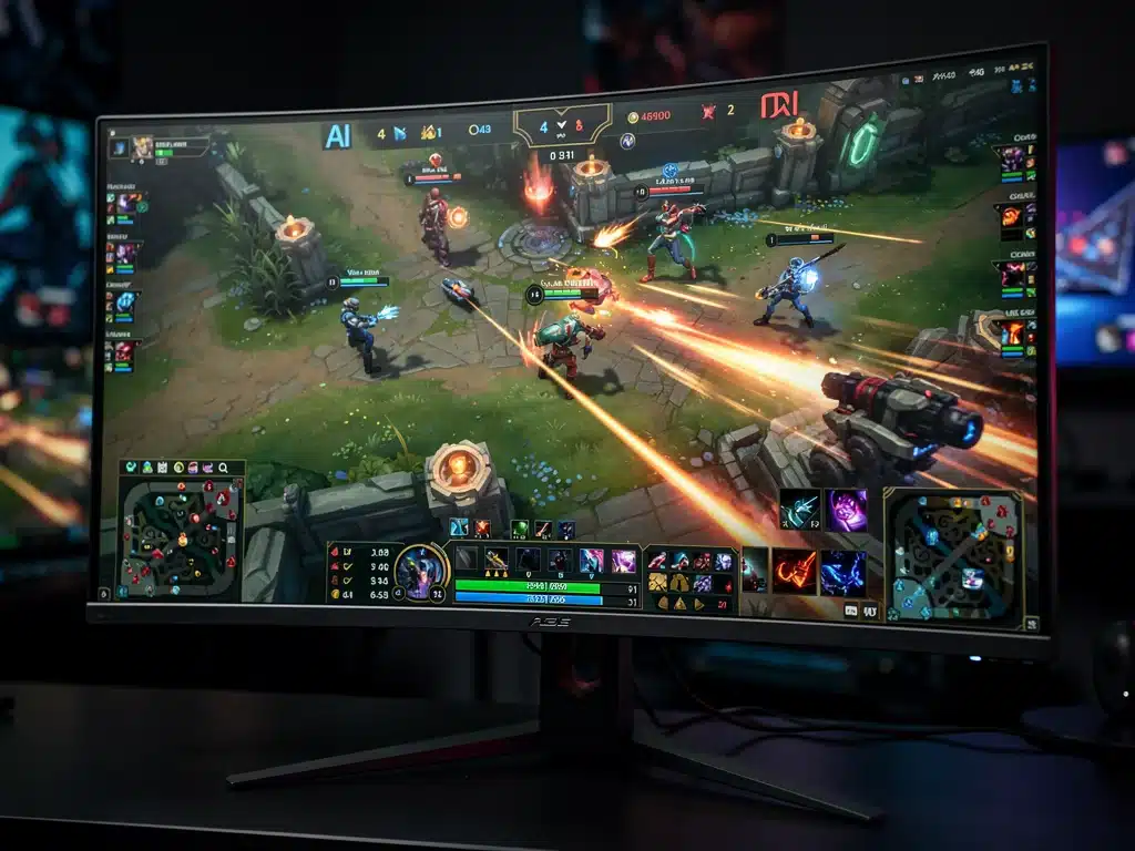 Close-up of a gaming monitor displaying high-refresh-rate gameplay